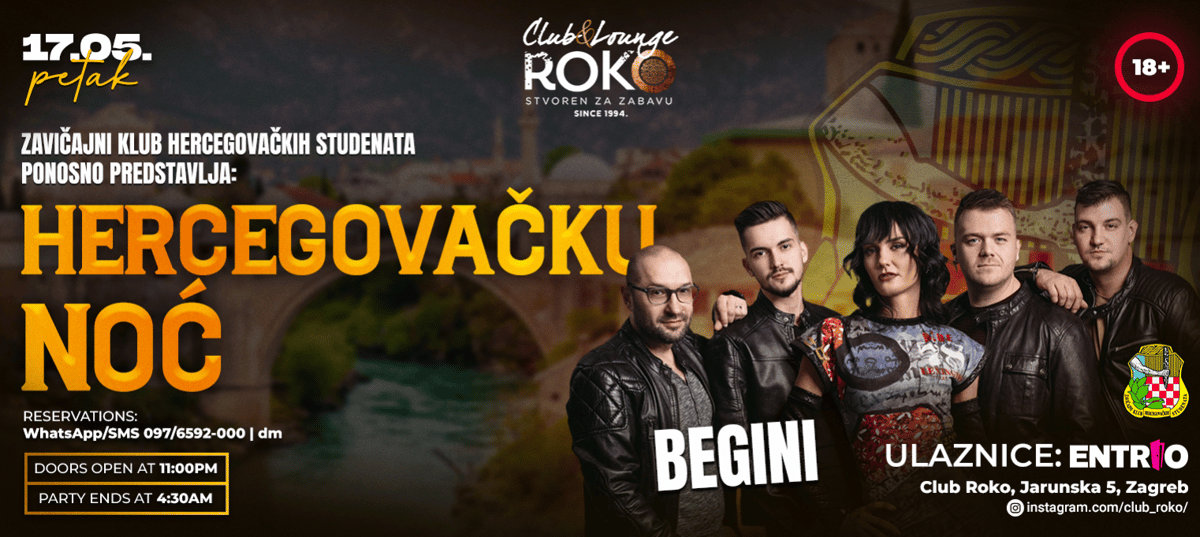 Banner Roko Ulaznice za Hercegovačka Noć @ Club Roko, Club Roko, Zagreb | Petak, 17 ...