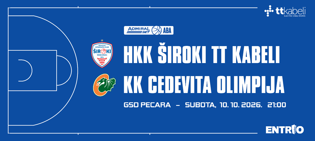 ABA League: HKK ŠIROKI TT KABELI - KK Cedevita Olimpija