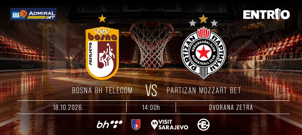AdmiralBet ABA League : KK BOSNA BH TELECOM - Partizan Mozzart Bet